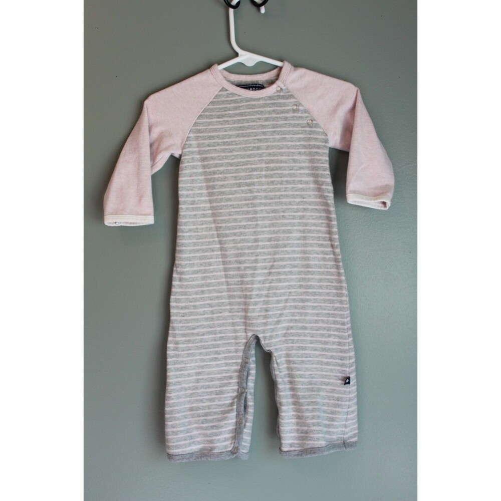 Toobydoo Chloe Stripe Baby Girls Long Sleeve Jumpsuit Pink Gray Size 6-12M